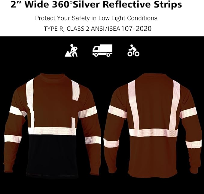 VENDACE 3pcs Safety T Shirts Reflective High Visibility Hi Vis Long Sleeve Construction Work Shirts for Men Class 3