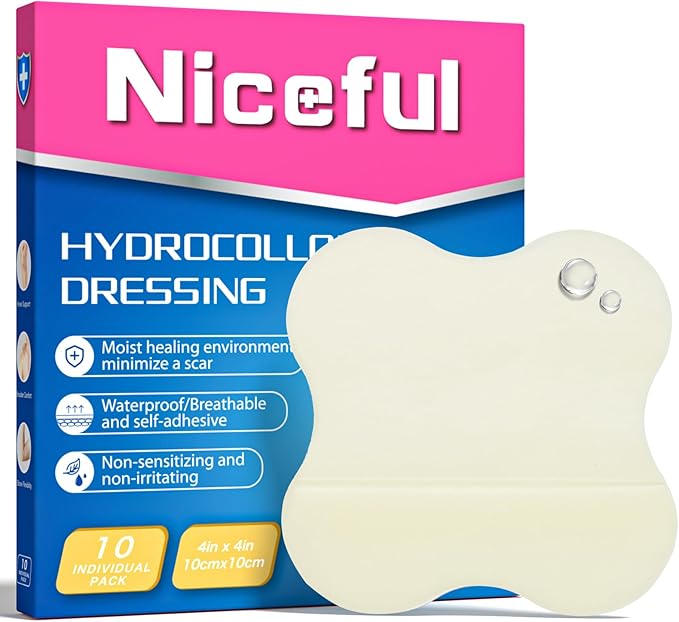 10 Count Hydrocolloid Bandages Ultra Thin 4"x4" - Hydrocolloid Gel Bandages Designed to Fit Joints, Wound Dressing for Abrasions, Blisters, Minor Exuding Wounds, Waterproof & Flexible