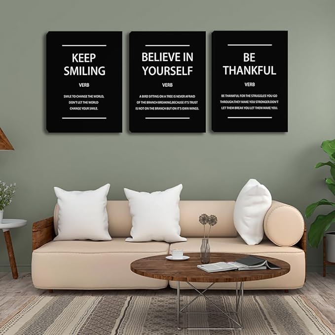 3 Piece Motivational Wall Art, Inspirational Quote for Office Decor, Framed Canvas Wall Decor for Classroom Home Living Room Bedroom(60" Wx28 H)