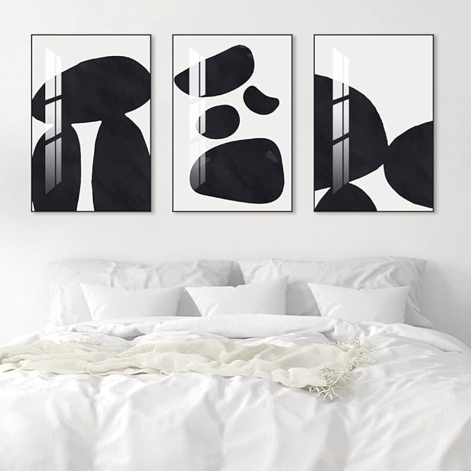 Abstract Wall Art Prints, Framed Wall Art for Living Room, Bedroom, Dining Room, Nursery, Office, Kitchen, Bathroom (Black, 16"X 24" X 3 panel)