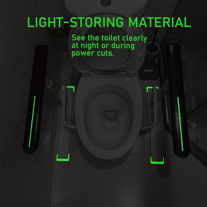Toilet Safety Rails for Seniors - Toilet Safety Frame with Nighttime Reflective Armrests & Base, 3-Speed Height Adjustment, Toilet Safety Frames & Rails Fits Most Toilets, 3-Hole Depth Adjustment