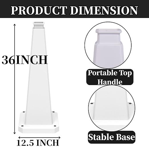 BESEA 6 Pack 36" Bright White Traffic Safety Cones with Weighted Base, High-Visibility Parking Cones for Driveways, Business Parking Lots, Garages, Indoor/Outdoor Use