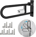 Toilet Grab Bar 22.4 Inch Black, Munzong Anti-Slip Handicap Grab Bars with Paper Holder, Flip-Up Bathroom Safety Rails, Stainless Steel Knurled Support handrails for Seniors Elderly Disabled Pregnant