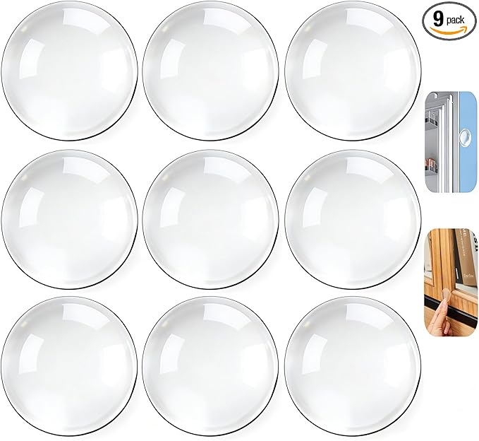 9pcs Wall Bumpers, Clear Wall Protectors, Door Bumpers for Doorknob, Furniture Bumpers, Reducing Noise, Protecting Walls,Using for Entrance Door,Cabinet Door,Fridge Door, Wall Bumper (25*25mm)