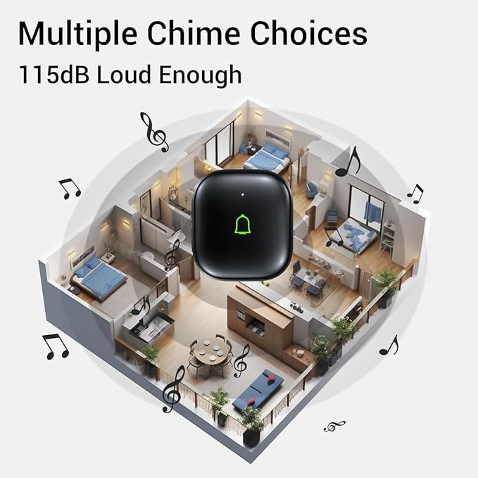 Classroom Doorbell IP66 Wireless Doorbell Door Bell Ringer Wireless Waterproof 1000Ft 32 Chimes 115dB 7 Vol Levels Mute Mode & LED Flash Doorbells for Home Kids Room Teachers Classroom Office