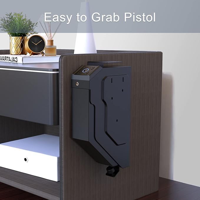 Gun Safe Biometric Quick Access Handgun Safes for Pistols Bedside Fingerprint Pistol safe Nightstand Smart Gun Safety Wall Mount Desk Keypad Key