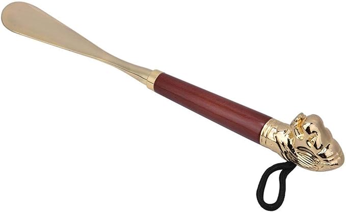 Shoe Horn Long Handled Metal Lion Head Shoe Horn Wooden Long Handle Shoe Lifter Shoe Spoon Tool for Men Ladies(Brown, 58cm)