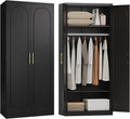 Metal Armoire Wardrobe Closet with Doors and Shelves, 71" Tall Wardrobe Closet with Hanging Rod, Freestanding Clothes Cabinets, Large Wardrobes for Bedroom, Home Office, Employee, Black