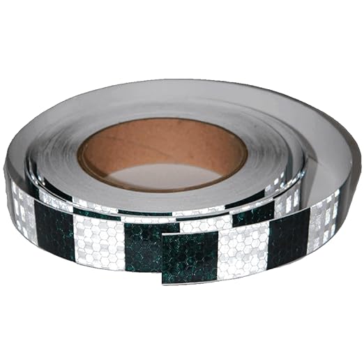 Black White Reflective Tape Outdoor Waterproof 1 inch X 66 feet, High Visibility Hazard Conspicuity Safety Industrial Marking Tape