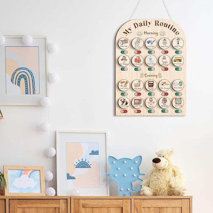 Wooden Daily Routine Chart 11x15", to Do Chart for Kids, Wooden Chore Chart for Kids, Routine Chart for Toddlers, Morning Bedtime Routine Chart for Toddlers