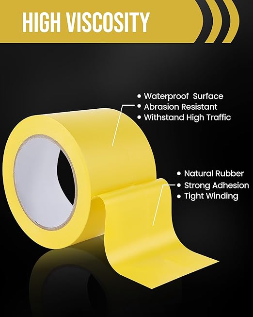 Lichamp 6 Rolls Vinyl Tape, Premium Safety Marking and Traffic Floor Marking Tape, Bundling, Social Distancing, 4 Inch x 36 Yards per Roll, 216 Total Yards, Yellow