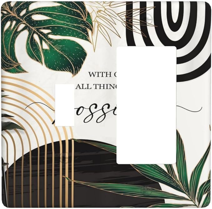 Boho Abstract Tropical Green Palm Leaf Mid Century Outlet Covers 1 Toggle 1 Rocker Combination Decorative Wall Plate Electrical Switch Plates Light Switch Cover Plate for Office Home Decor