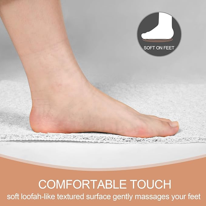 Joyhalo Shower Mat Bathtub Mat Non Slip, Bathmats Non Slip, Quick Drying Foot Scrubber Loofah Mats for Shower, Tub, Bathroom, Home, 31.5x16inch, White