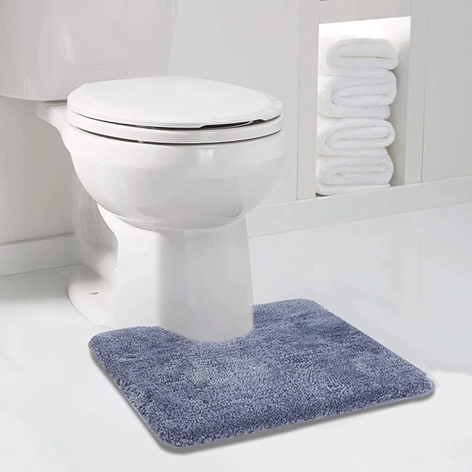 Walensee Contour Rug (20x24, Blue) Non Slip Bath Mat for Bathroom Water Absorbent Soft Microfiber Shaggy Mat Machine Washable U Shape Toilet Rug
