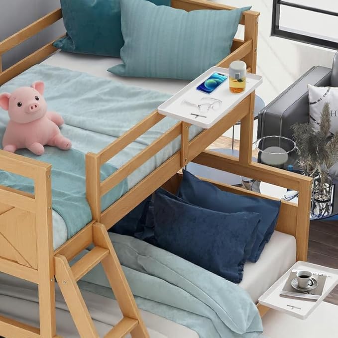 KUK Bedside Shelf for Dorm Room, Metal Bunk Bed Table Shelf with Cord Hole for Top Bunk, College Dorm Room Essentials, Clip on Nightstand Tray Organizer for Bunk Loft Dorm Bed (White)