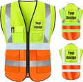 YOWESHOP High Visibility Safety Vest Custom Your Logo Protective Workwear 5 Pockets With Reflective Strips Outdoor Work Vest (XL, Yellow Orange Luminous)