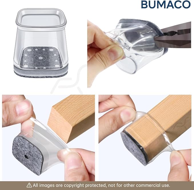 BUMACO Chair Leg Floor Protectors Square Chair Leg Protectors for Hardwood Floors Silicone Pads Covers to Protect Floors Clear-40 Pcs Square S Fit (3/4" to 1")