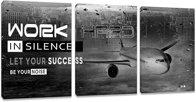 Inspirational Wall Art Motivational Wall Art 3 Pieces Canvas Wall Art Office Decor Success Quotes Hustle Poster Painting Print Artwork Framed for Bedroom Living Room Gym(72''Wx 36''H)