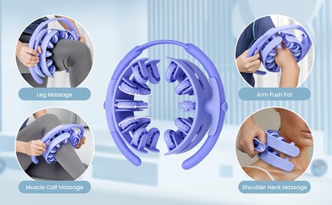 Adjustable Massage Roller, 360° Wraparound Manual Body Roller, 20 Textured Nodes, Detachable, for Thighs, Calves, Legs & Arms, Blue