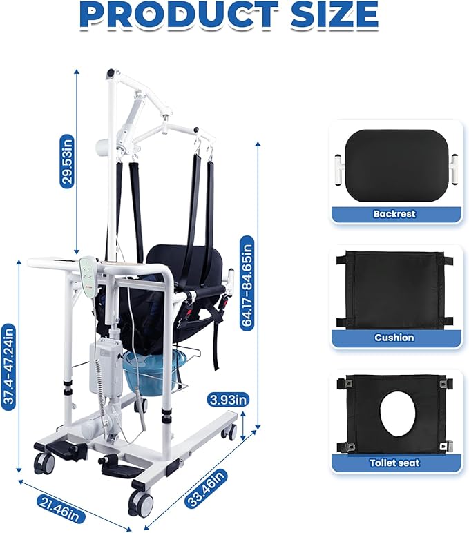 Patient Lift Transfer Chair, 5 in 1 Patient Lift Chair with 180°Split Seat, Height Adjustable Patient Transfer Chair with 4 Casters for Home Seniors Elderly, Load 450Lbs (Electric with Hanger, Silver)