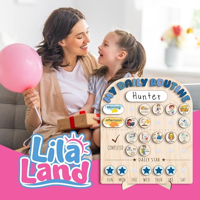 Wooden Chore Chart for Kids, Wooden Daily Routine Chart for Kids, Visual Schedule for Kids, Chore Reward Chart, Bedtime Morning Routine Chart for Toddlers