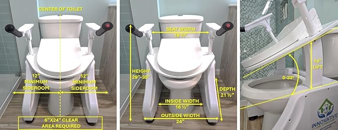 LuxeLift Bidet Powered Toilet Assist Lift Electric Height Adjustable Elevated Seat Riser for Seniors Elderly Built-in Bidet & Dryer Safe Certified Easy Assembly 350 LBS | HSA&FSA