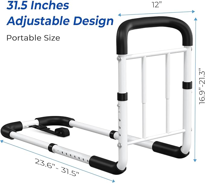 Bed Rails for Elderly Adults ASTM Approved, Adjustable Bed Cane with Motion Sensor Light, Non-Slip Grip & Storage Pocket, Bed Railings for Seniors Support 350 LBS, Tool-Free