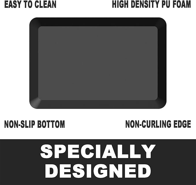 1" Extra Thick Anti Fatigue Floor Mat 17" W x 40" L,Kitchen Mat, Standing Desk Mat,140D Advanced PU Foam Ergonomic Comfort at Home, Office, Garage, Sink (Black)