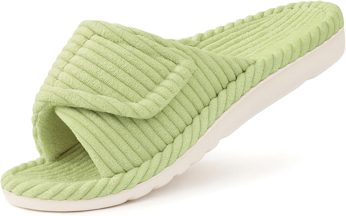 Litfun Orthopedic House Slippers for Women Adjustable Arch Support Indoor Slippers Open Toe Corduroy Bedroom Shoes