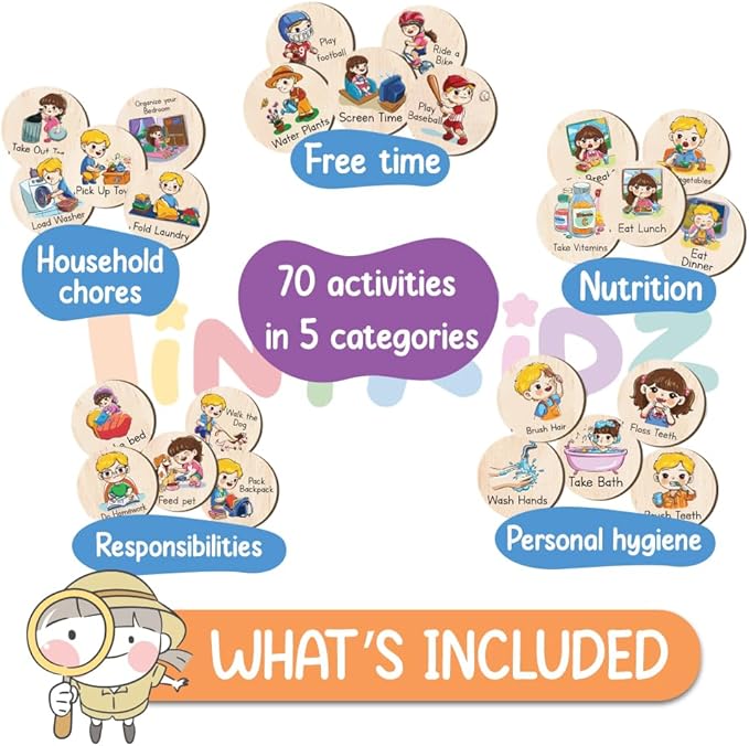 Personalized Wooden Daily Routine Chart, Visual Schedule, Routine Chart for Toddlers, Morning Bedtime Routine Chart for Toddlers (01)
