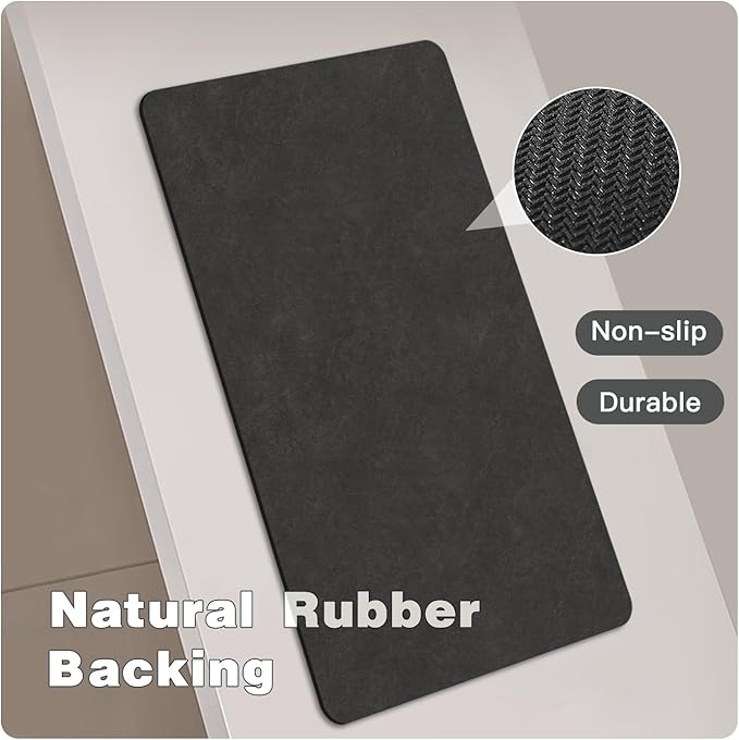Black Bath Mat, Bathroom Rugs Non Slip Washable Thin Absorbent Quick Dry Bath Mat Fits Under Door Bathroom Floor Mat Perfect for Bath, Shower, or Sink 24"x70" Black