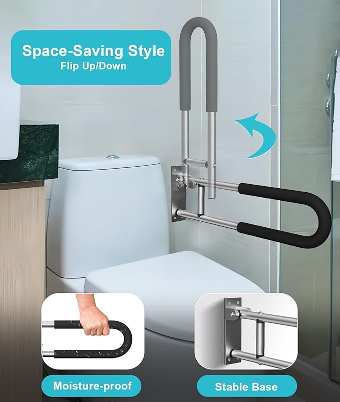 Handicap Grab Bars Rails 23.6 Inch Toilet Handrails Bathroom Safety Bar Hand Support Rail Handicapped Handrail Accessories for Seniors Elderly Disabled Mounted Bath Grips (Aluminum-60cm-2pcs)