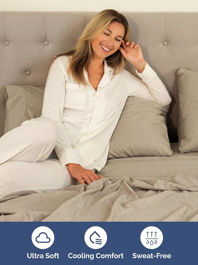 Extra Deep Twin Sheet Set - 4 Piece Breathable and Cooling Sheets - Hotel Luxury Bed Sheets Set - Easy Fit - Soft, Wrinkle Free and Comfy Sheets Set - Heathered Beige Sheet Set with Extra Deep Pockets