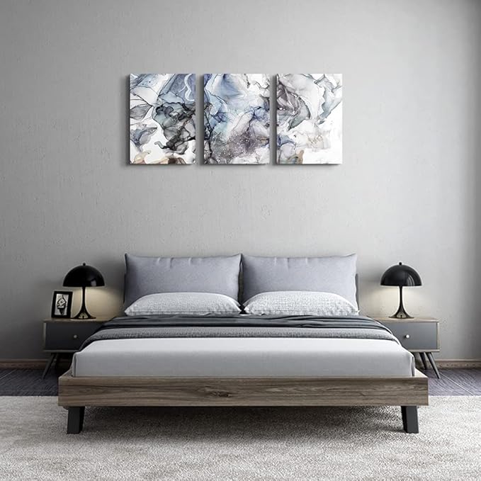 TTHYUEWS Canvas Art - 3 Piece Abstract Wall Art, 12x16 inches Each, Modern Home Decor, Kitchen, Bathroom, Living Room, Office Wall Decorations, Ink Paintings, Ready to Hang