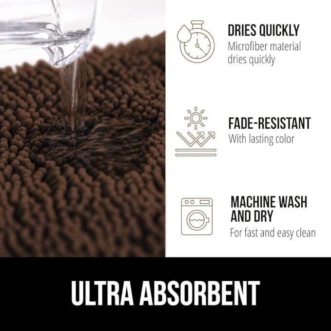 GORILLA GRIP Bathroom Rug Sets, Soft Chenille 2 Piece Area Rugs Set, Toilet Base Mat and 30x20 Carpet, Absorbent Microfiber Washable Mats Dry Quickly, Home Décor and Bath Room Accessories, Brown