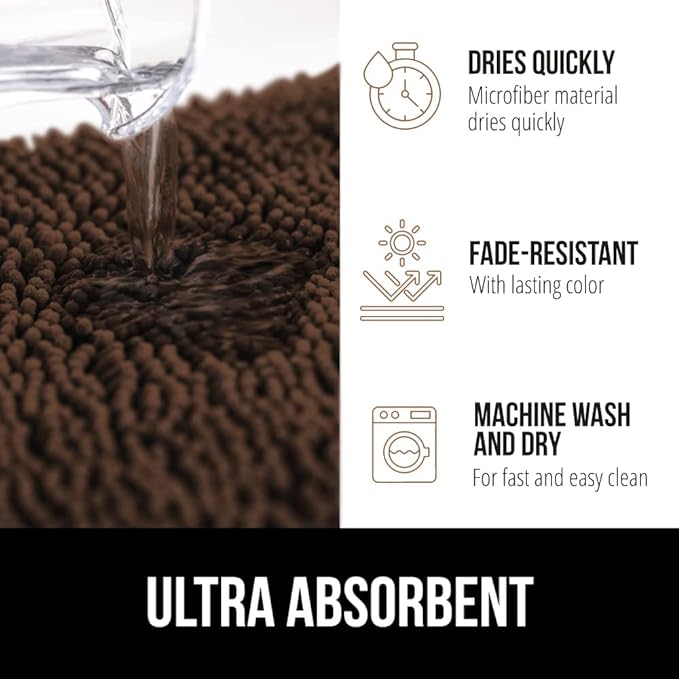 GORILLA GRIP Bath Rug Mat 36x24, Thick Soft Absorbent Chenille, Quick Dry Microfiber Mats, Rubber Backing Washable Shower Floor Rugs, Bathmat Runner, US Designed Bathroom Home Decor Accessories Brown