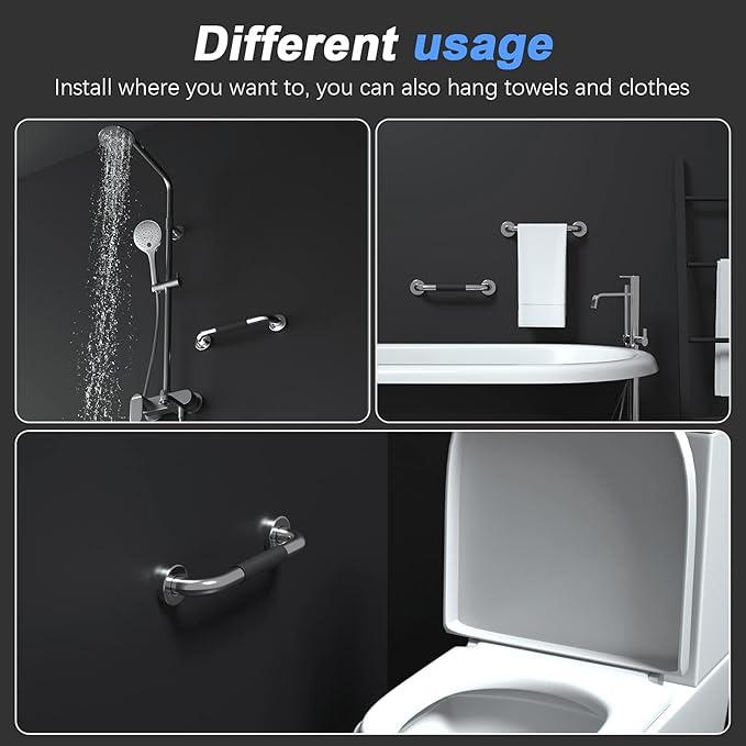12 Inch Anti-Slip Shower Grab Bars w/Rubber Grip - 1" Diameter, iMomwee Chrome SUS304 Stainless Steel Bathroom Grab Bar Handle, Safety Balance Handrail for Wall, Handicap Elderly Assist Bath Handle