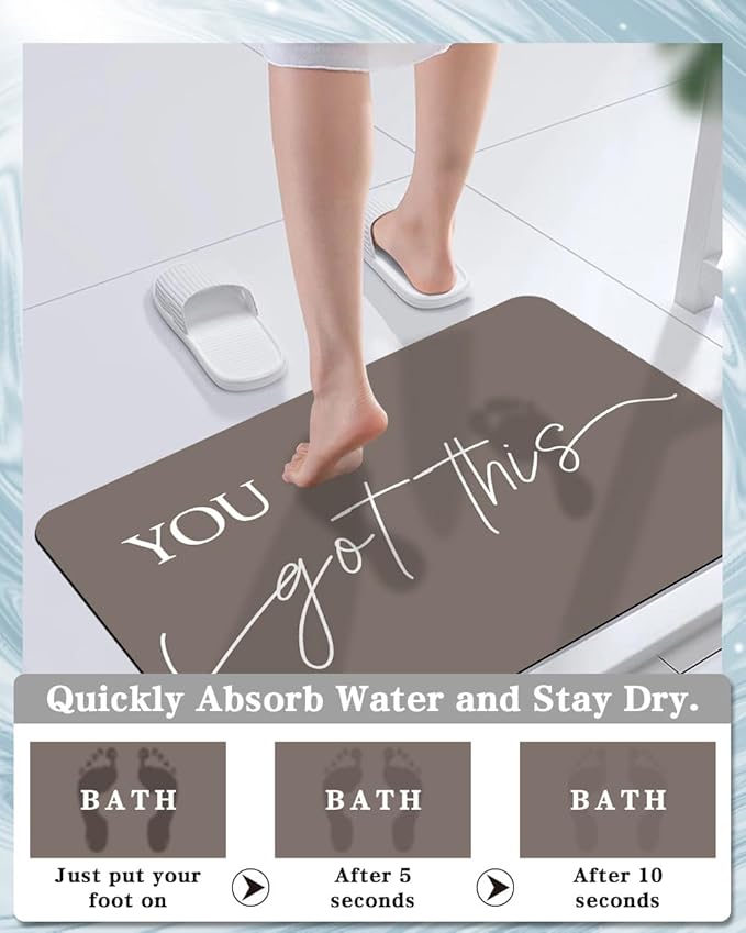 Bath Mat, Bathroom Mat Rugs Super Absorbent Shower Mats Non Slip Quick Dry Thin Rubber Mats for Bathroom Floor Fit Under Door, Shower Rug for Bathtub, Shower, Beige