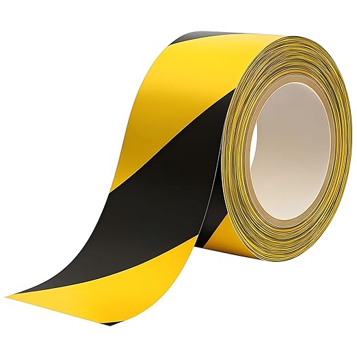 2 Inch x 110FT Black & Yellow Warning Tape Caution Tape | Strong Adhesive, Waterproof, Wear Resistant, Durable Safety Stripe for Floors Walls Stairs Industrial Home Garage Factory Equipment