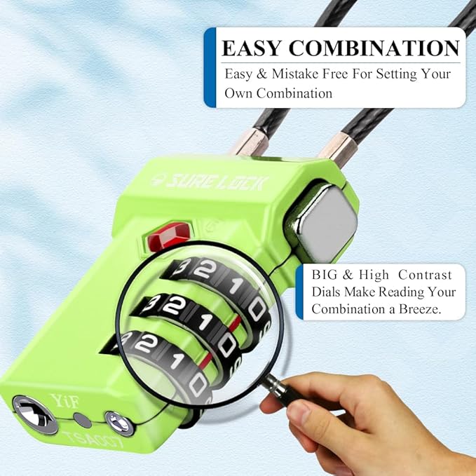 SURE LOCK TSA Approved 3-Digit Combination Luggage Locks – Open Alert Indicator, Re-settable Code with Zinc Alloy Body, Easy-Read Dials for Suitcase, Backpack, Gym Locker & Toolbox (Multiple Colors)