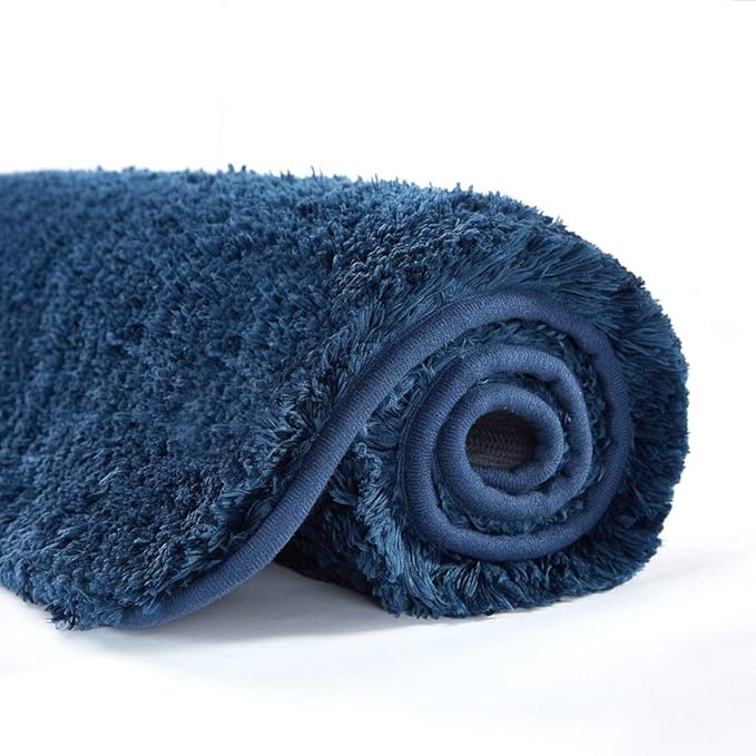 Suchtale Non Slip Bath Mat for Bathroom - 20 x 32 Navy, Soft Microfiber Shaggy Bath Rug, Machine Washable Plush Shower Mat
