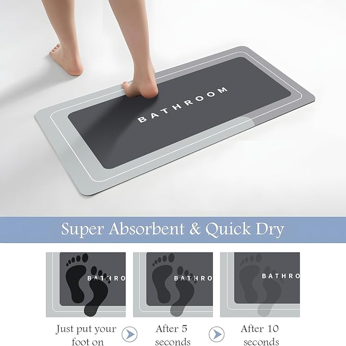 Bath Mat, Quick-Drying Non-Slip Thin Bathroom mat Super Absorbent Bath mats Rug-Bath Mats for Bathroom Floor Bathtub Vanity-Bathmat Bath Rug Easy Care Grey 27.5" x15.7"