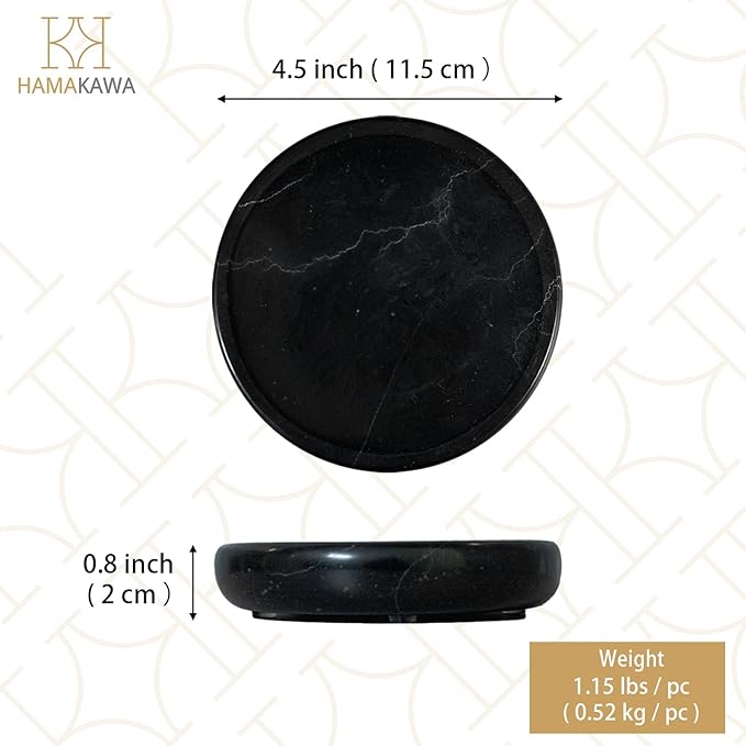 Natural Marble Soap Dish, Black Round Jewelry Dish 4.5 inch, Limestone Shower Soap Holder, Modern Stone Sponge Holder with White Stripe, Obsidian Bar Soap Saver Tray for Bathroom, Kitchen