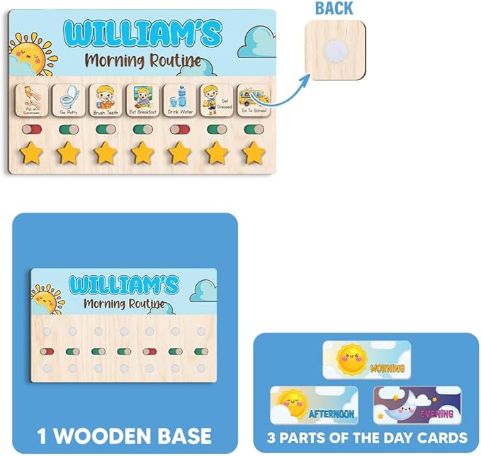 Wooden Chore Chart for Boys, Daily Routine Chart for Kids, Visual Schedule, Chore Reward Chart, Bedtime Morning Routine Chart for Toddlers (03)