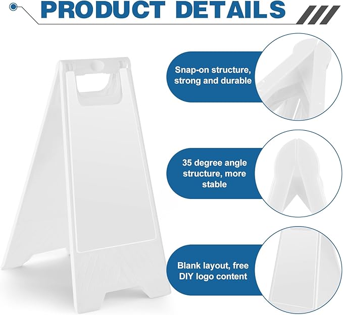 4 Pack 24 Inch Blank Floor Sign White A-frame Foldable Caution Sign Write-On Double Sided Safety Warning for Pool Restaurant Restroom Office