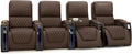 Seatcraft Apex Home Theater Seating, Living Room, Powered Headrest, Powered Lumbar, Powered Recline, Italian Leather, USB Charging, Row of 4, Brown
