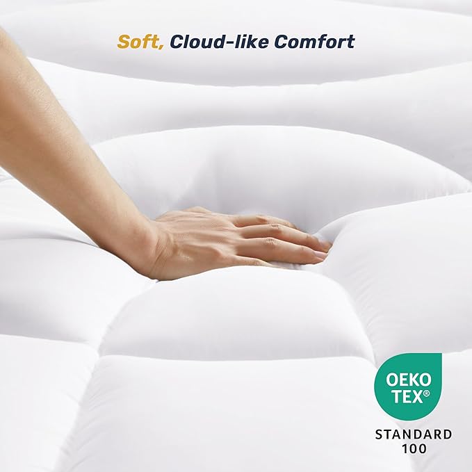 Unikome Full Mattress Pad Waterproof, Eco-Friendly Ergonomic Quilted Fitted Full Mattress Topper for Guest Room, Apartments, Noiseless and Machine Washable (White, 54x75)
