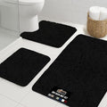 GORILLA GRIP Bathroom Rug Sets 3 Piece, Bath Mat Set and Oval Toilet Base with Rubber Backing, Plush Absorbent Shaggy Chenille Washable Mats, Includes 24x19.5, 24x17 and 36x24 Inch Rugs, Black
