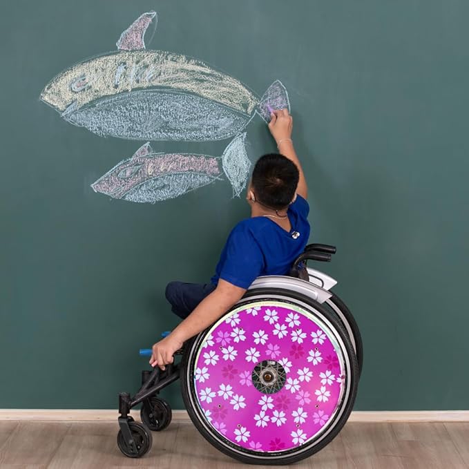 Designer Christmas Wheelchair Wheel Accessories, Waterproof Wheels Accessories, Easy Install/Remove, Lightweight, for Kids and Adults (Cherry Blossom)