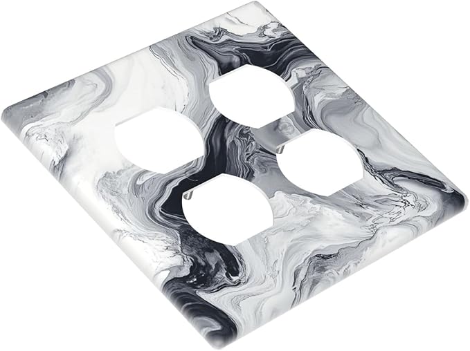 Abstract Marble Ink Texture Grey Marble Print Outlet Covers 2 Gang Double Duplex Decorative Light Switch Covers Electrical Wallplates Socket Faceplate for Bathroom Kitchen Decor